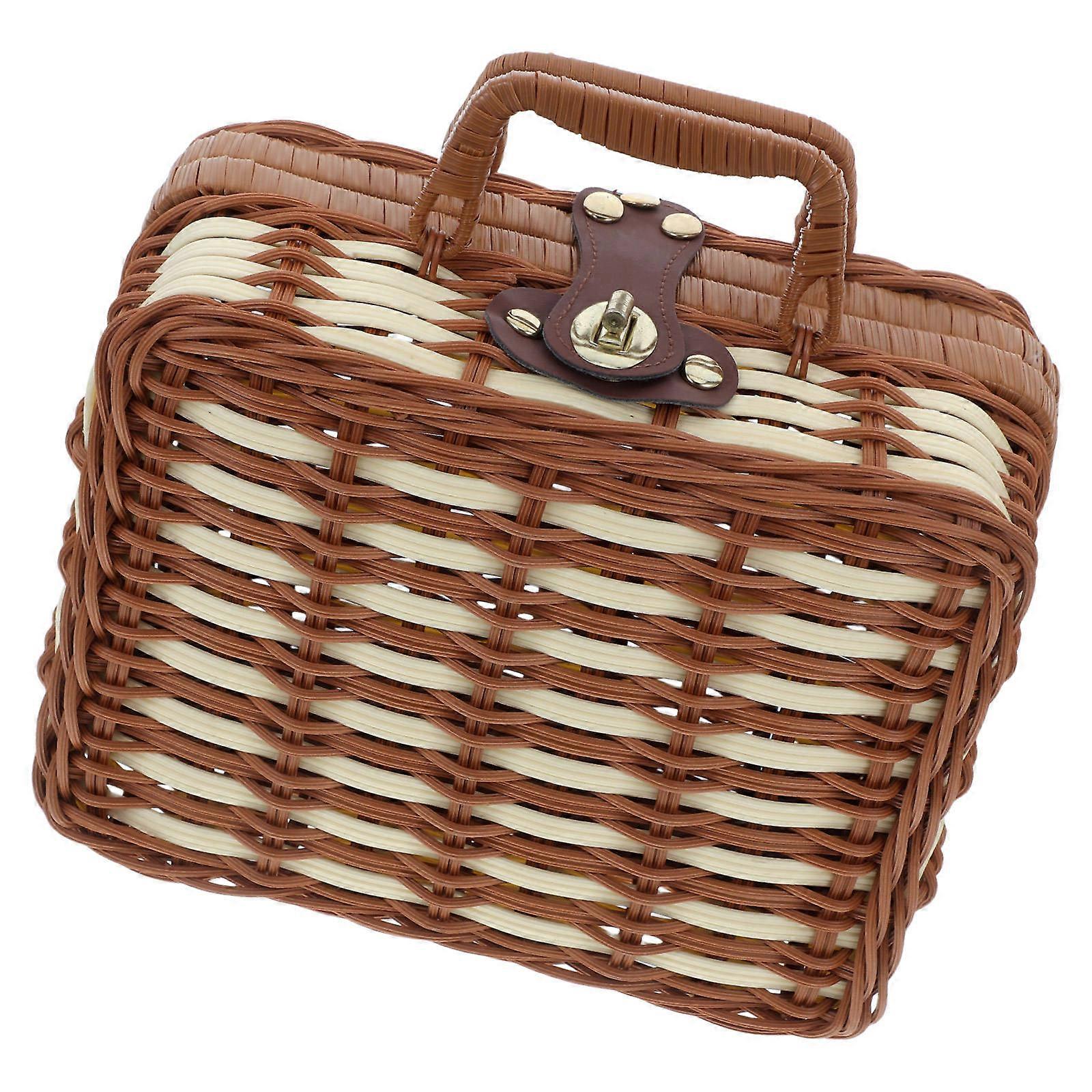 Decorative Suitcase Prop Simulated Rattan Storage Box Multi Tone Rectangular Shape For Photography Gifting 1Set