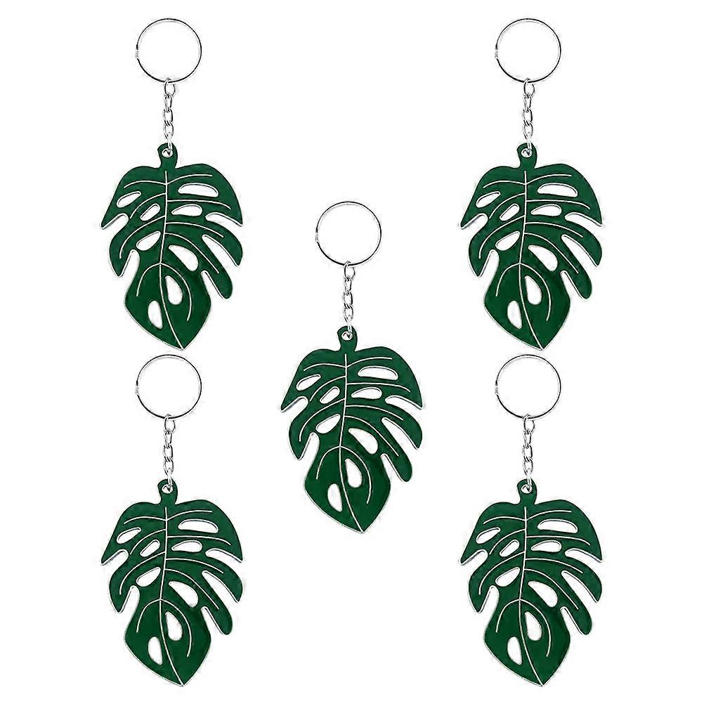 Monstera Leaf Keychain in Green Alloy with Hollow Design for Keys 5 Pieces Set