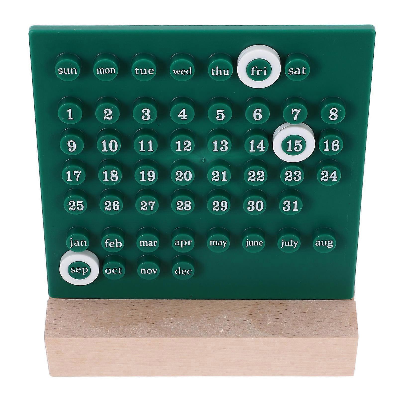 Creative Desk Calendar Perpetual Calendar Interchangeable Date Stylish and Practical Office Use Green Wood Month Display 1Pack
