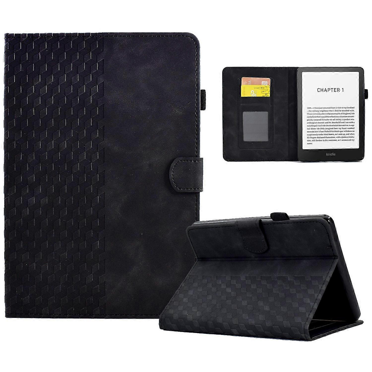 بالنسبة إلى Amazon Kindle Paperwhite (2024) فتحات بطاقة العلبة غطاء جلدي نمط كتلة أسود