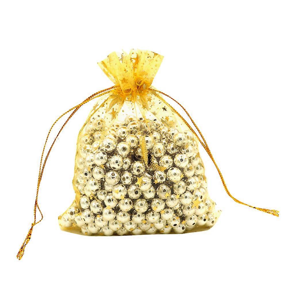 Small Drawstring Bag Gift Packaging Multi-Purpose Net Yarn Design Golden Color for Friends Families Kids 7x9cm 100Pcs