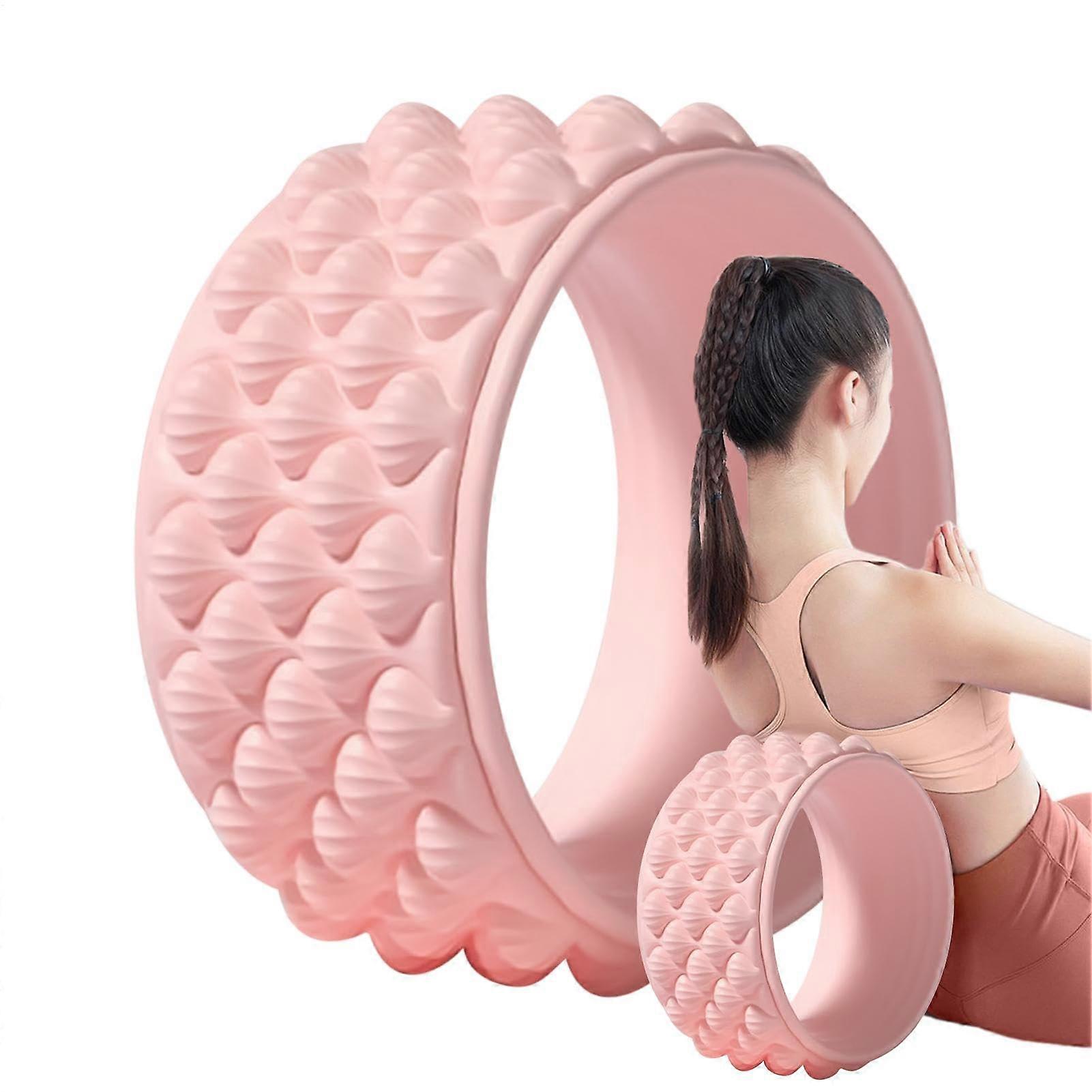 Back muscle roller, back roller – yoga wheel for deep tissue muscle recovery, multifunctional core training tool, roller in pink.