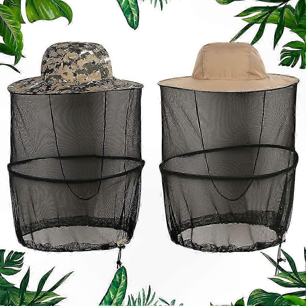 2-Pack Foldable Mesh Head Nets, UV-Resistant Mosquito Protection Hat with Concealed Beekeeping Screen