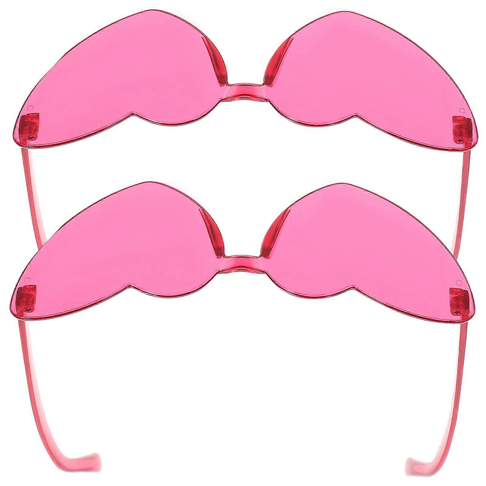 Heart Shaped Sunglasses 2Set Fashionable Rimless Eyewear Rosy For Birthday Parties Daily Life Beach Activities