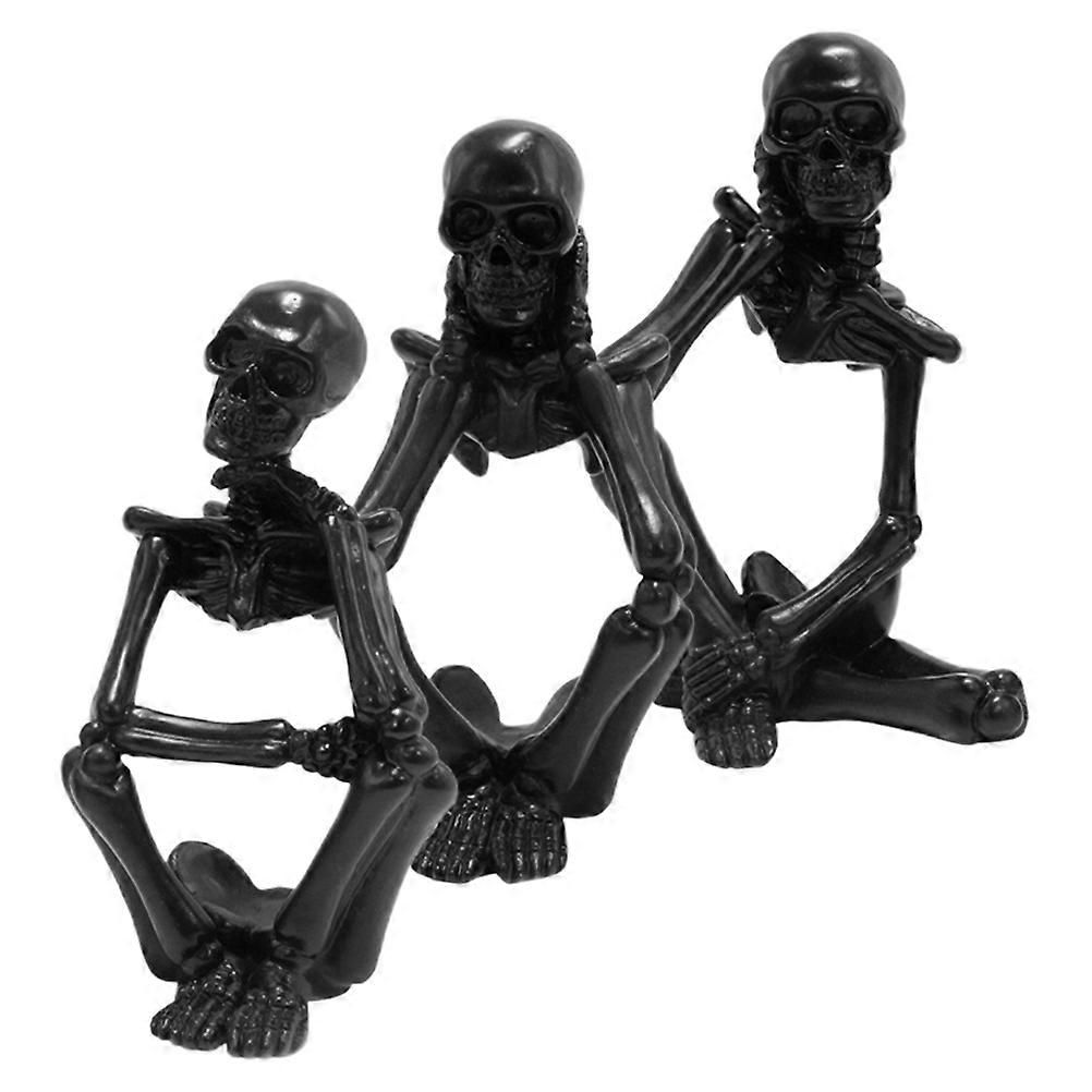 3pcs Thinker Skeleton Figurines Minimalist Decorative Statues for Halloween Room Desktop Bookshelf Home Decoration
