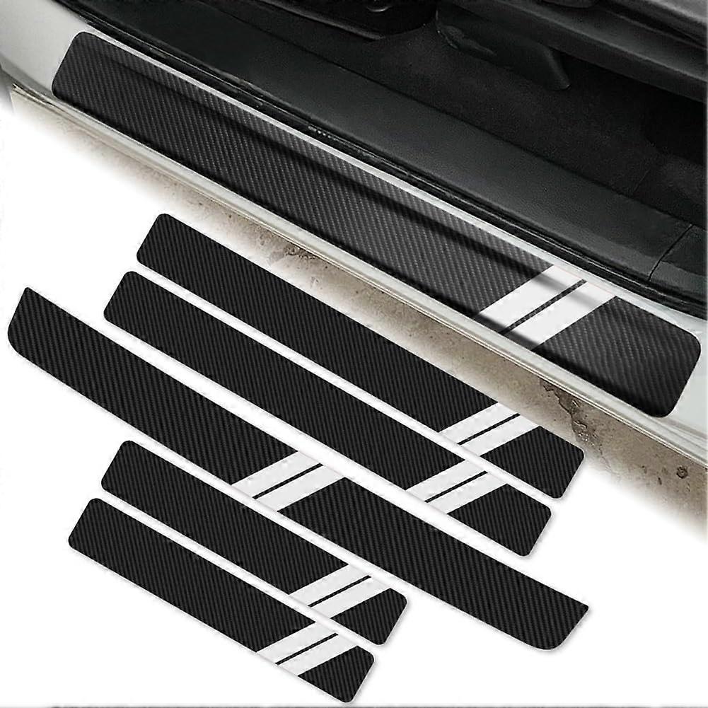 Pack of 5 Car Door Sill Protectors for Ford Ranger T6 Raptor Wildtrak 2015-2023, Carbon Fibre Sticker Trim, White