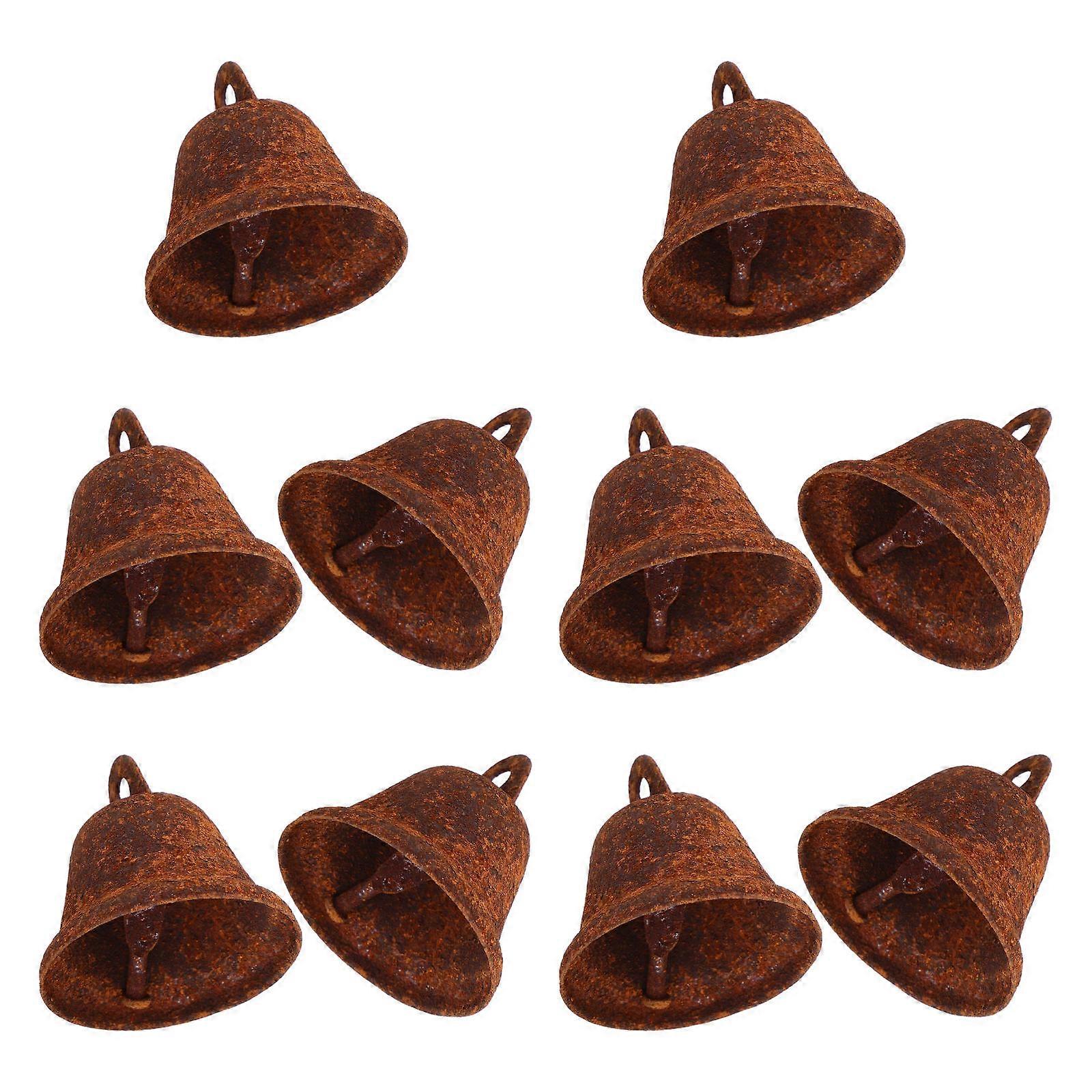 Light Brown Iron Bells with Temple Design for Decor Crisp Sound Vintage Rustic Appearance 15 Pcs
