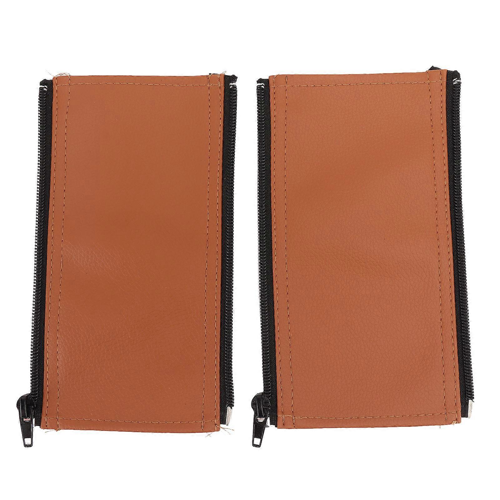 2pcs Stroller Handle Sleeve Zipper Cleanable Soft Comfortable Elastic Stroller PU Leather Cover Brown