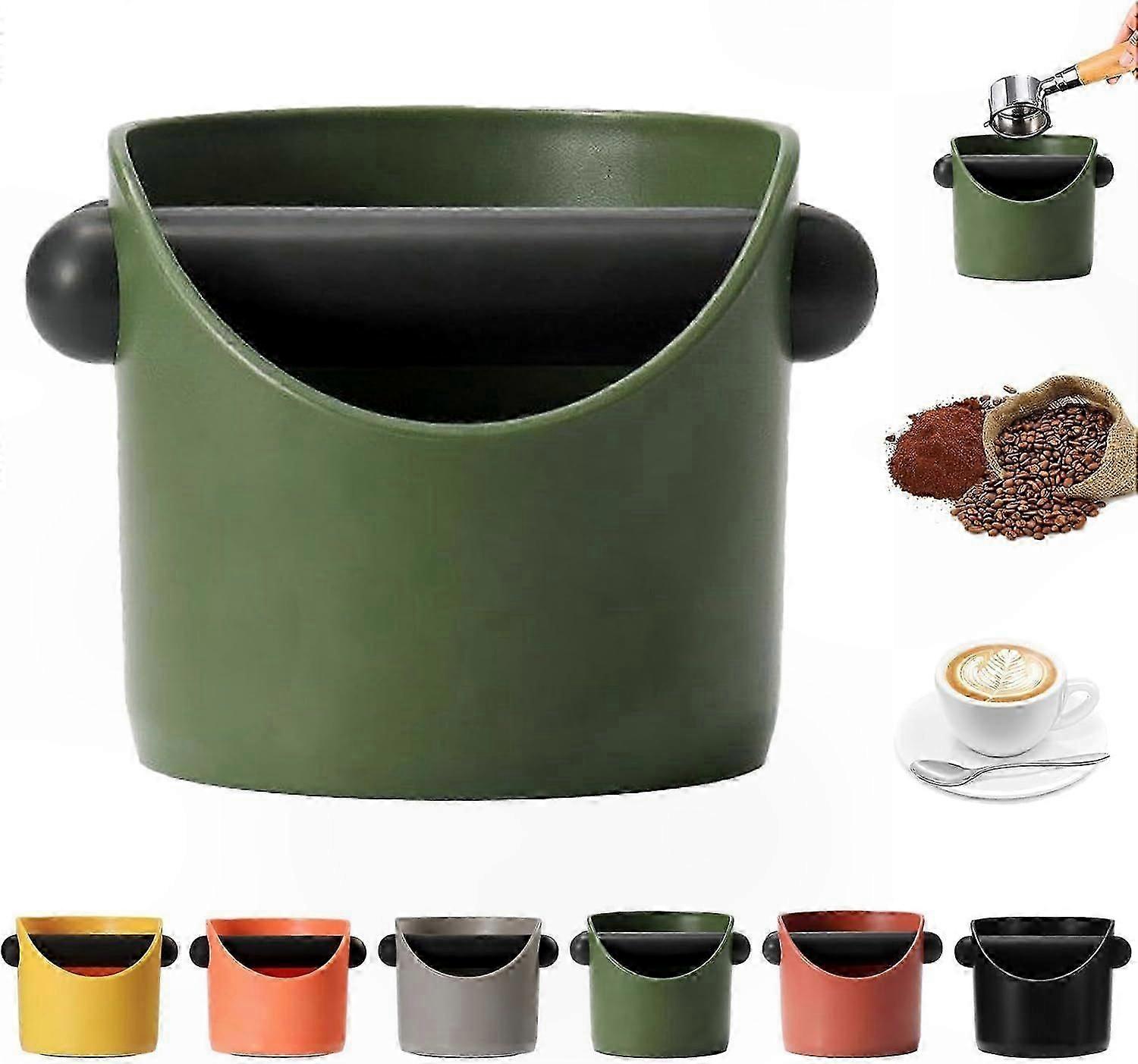 Compact Coffee Knock Box with Removable Shock-Absorbing Rod and Non-Slip Base, Barista Tool Accessory (Green)
