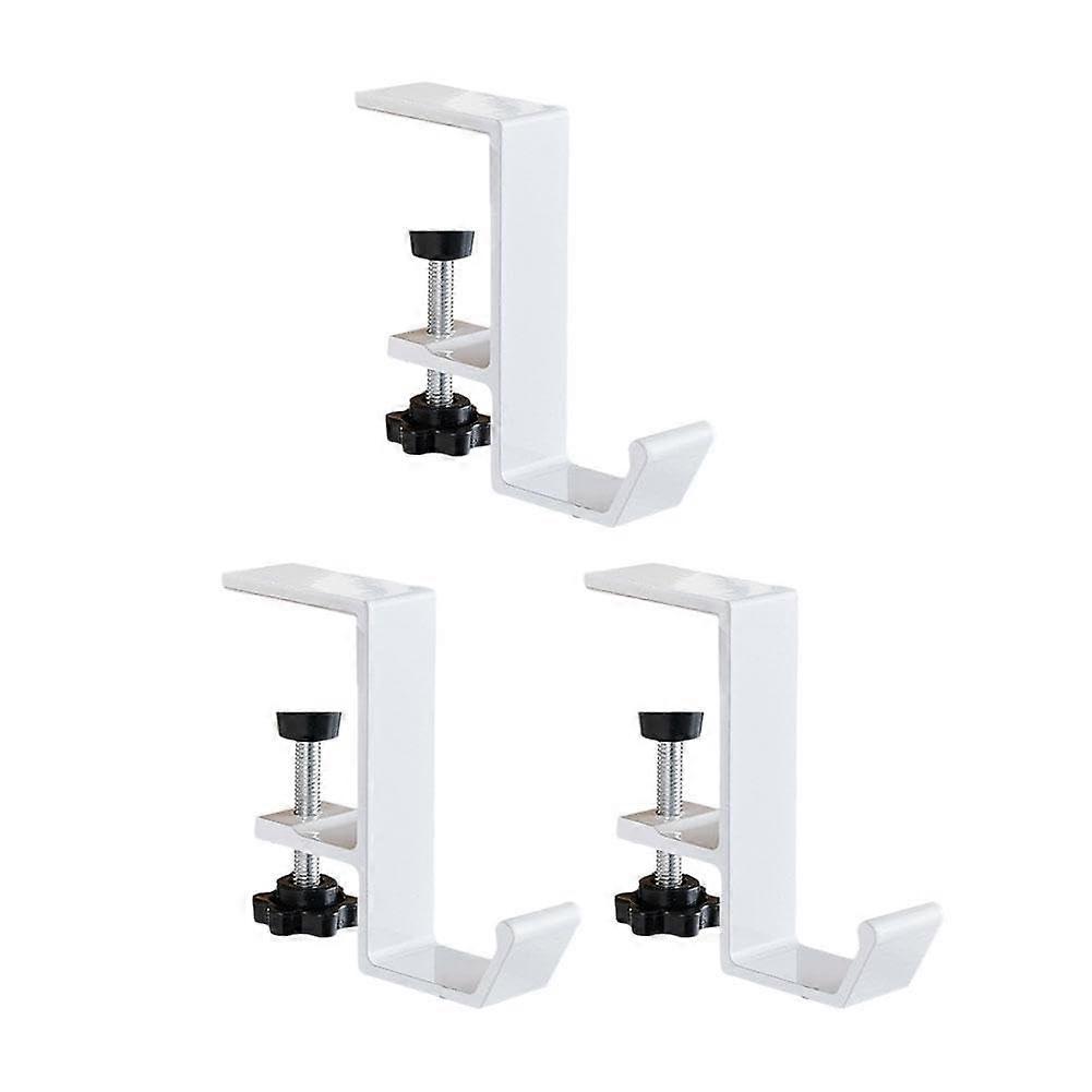 Adjustable Hanging Desk Hook, Punch-Free, Under Desk Backpack Storage, Removable Side Hook, White, Model U3W8, 3-Pack