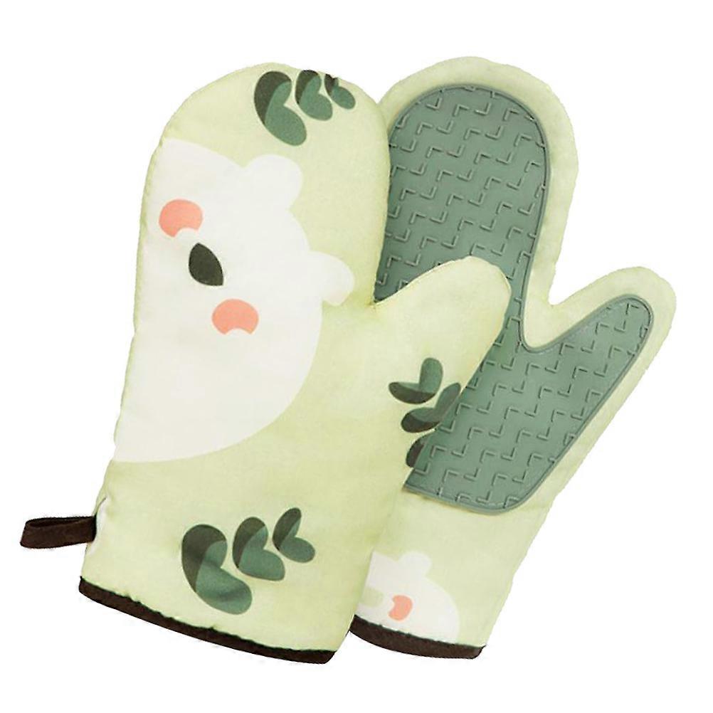 Heatproof Gloves Oven Use Kitchen Tools 27.5x17.5cm Green Anti-slip 1 Pair