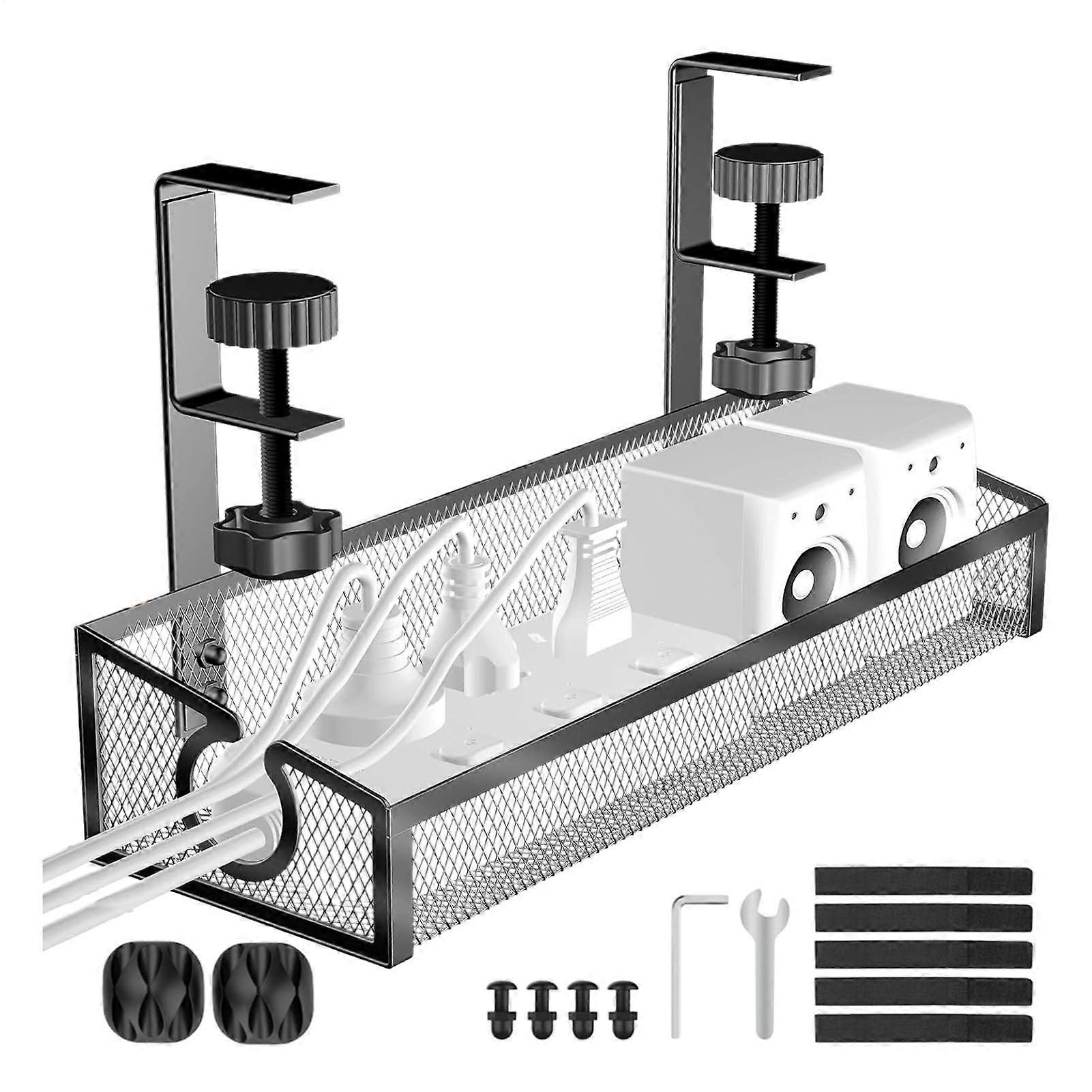 Underdesk organizer, multifunctional cable organizer  Reusable desk accessory for keeping your desk tidy, black.