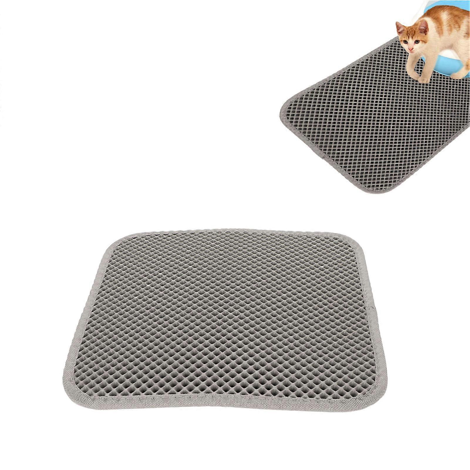 Cat Litter Pad Prevent Slip Waterproof Bottom Double Layer EVA Litter Trapping Mat for Kitten 30x30cm Gray