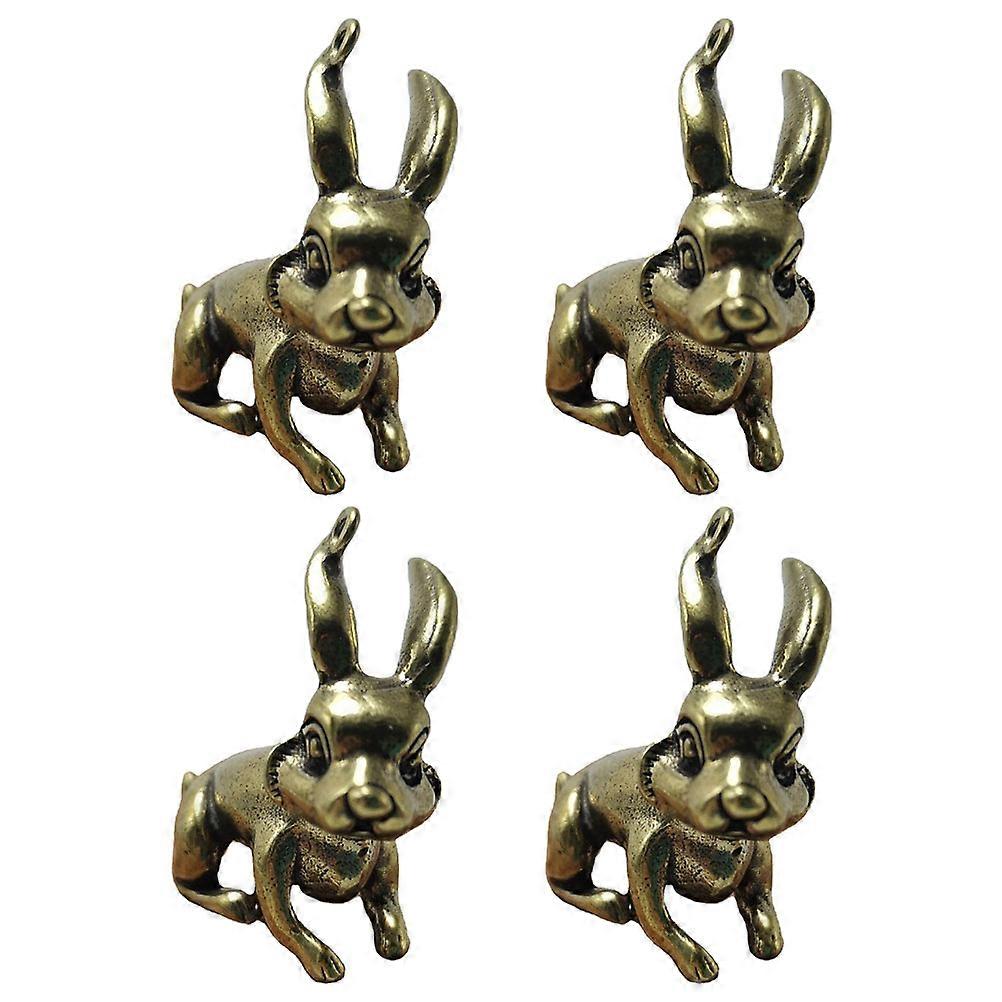 Brass Rabbit Pendants Unique Decoration for Keychain 4Pcs Dark
