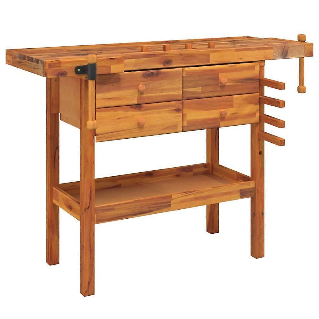 Workbench With Drawers And Vices 124X52x83 Cm Solid Wood Acacia Work Benches