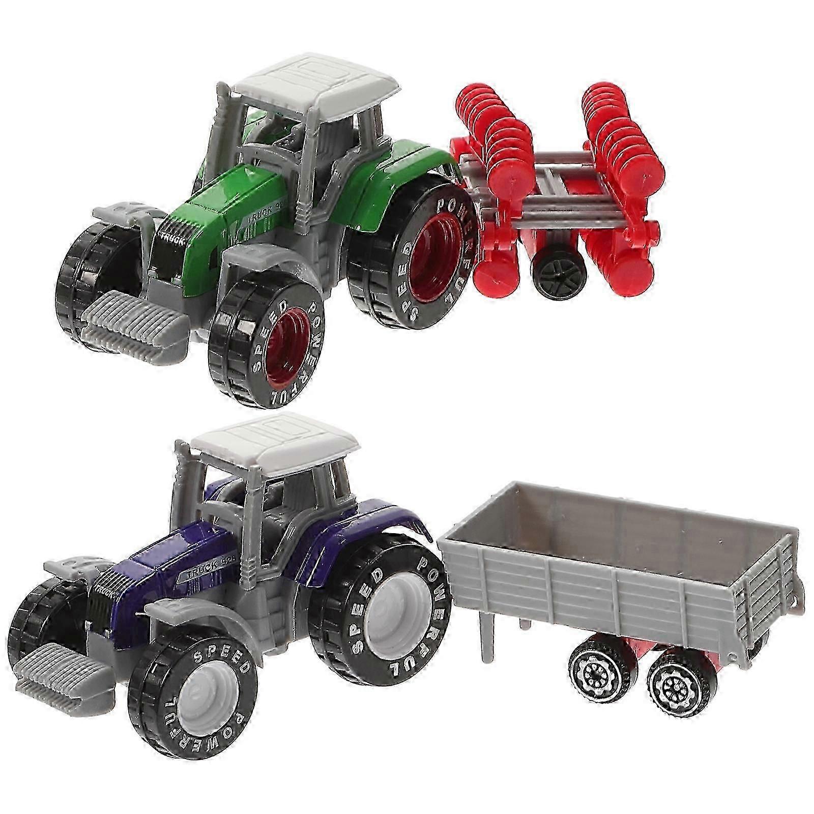 2pcs Plastic Truck Toy Tractor Toy Boys Truck Model Lifelike Container Tractor Toy Model
