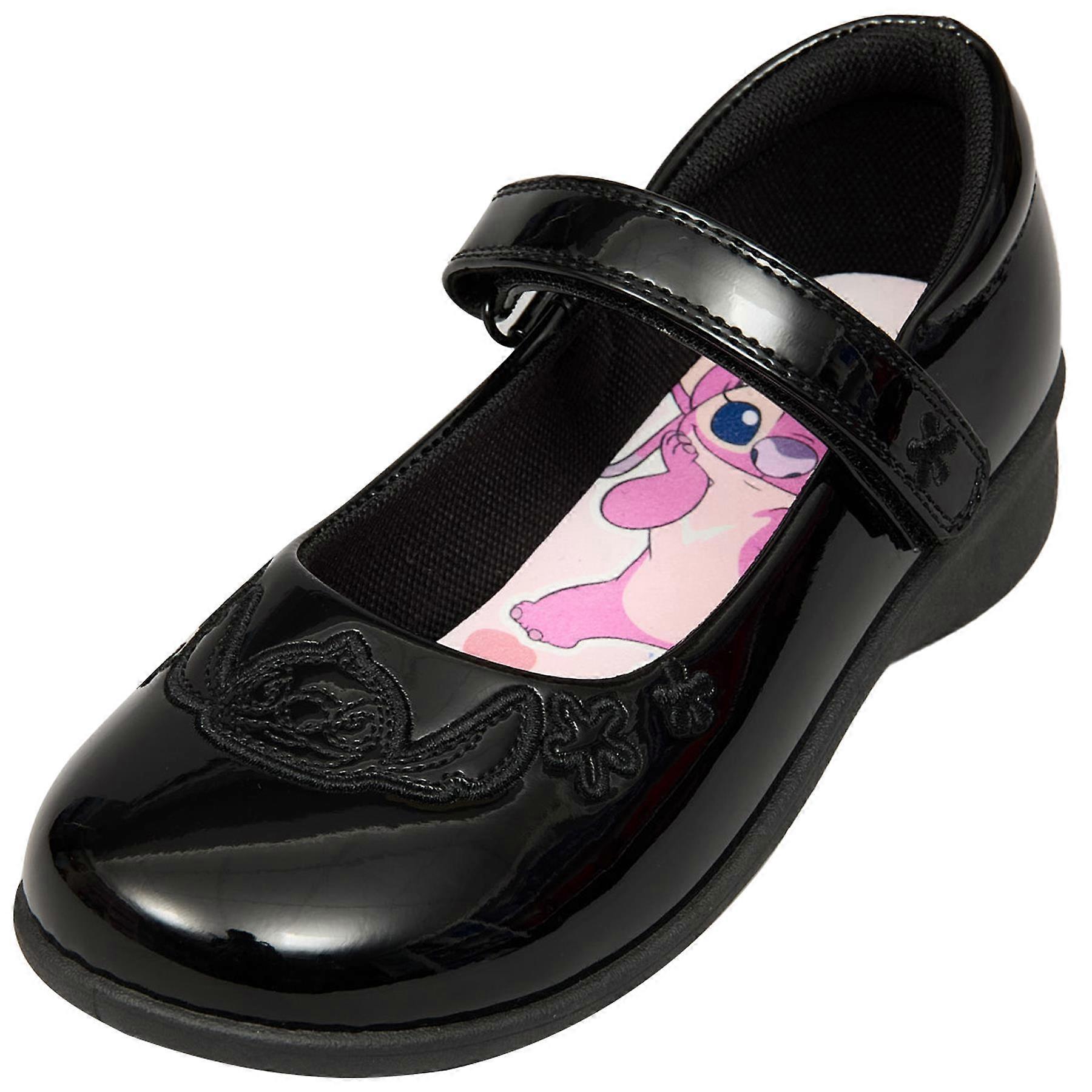 Kids Girls School Shoes Officially Licensed Disney Stitch Black Patent Mary Jane