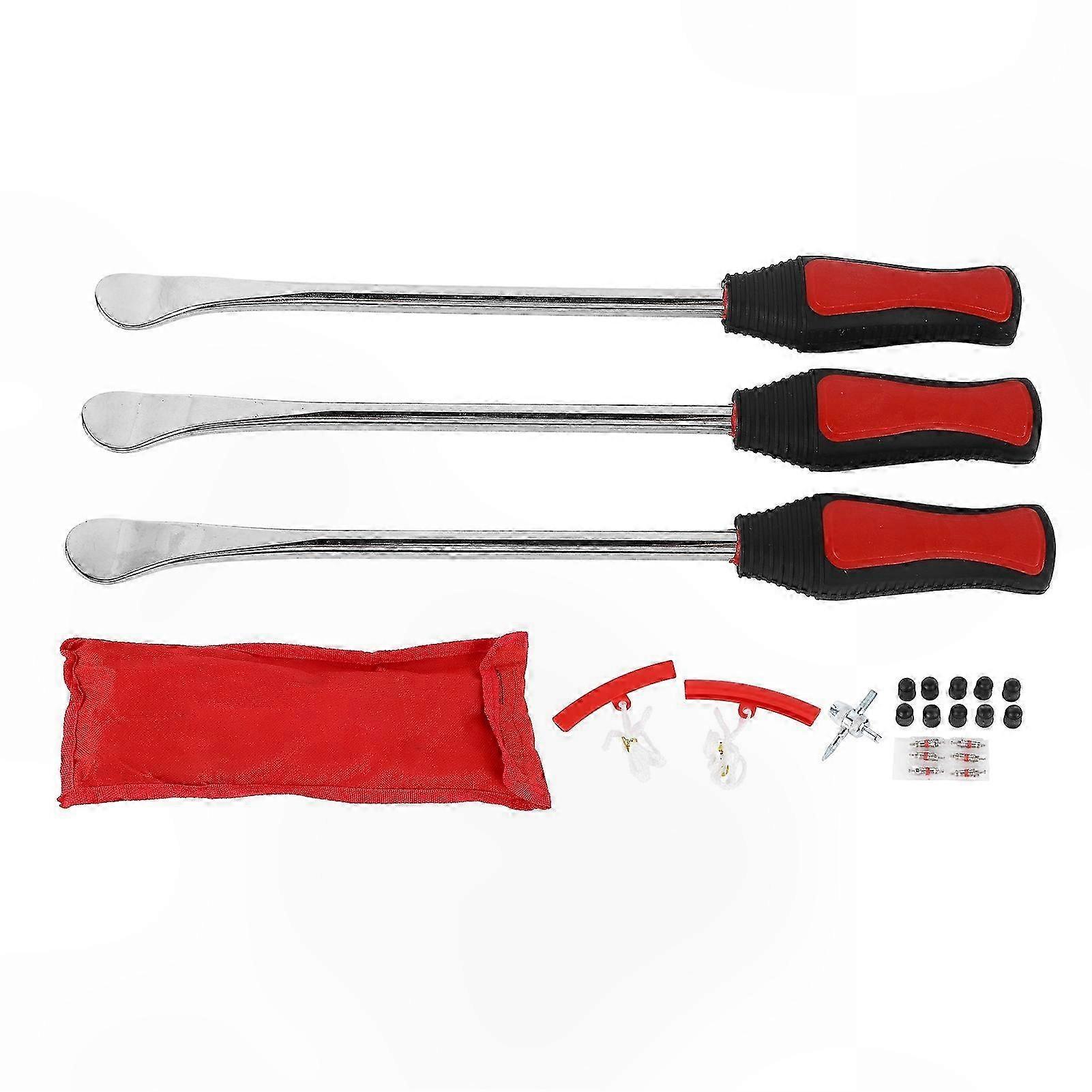 Motorcycle Tire Change Tool Kit with Protective Cover and Valve Cores for Tire Removal and Installation