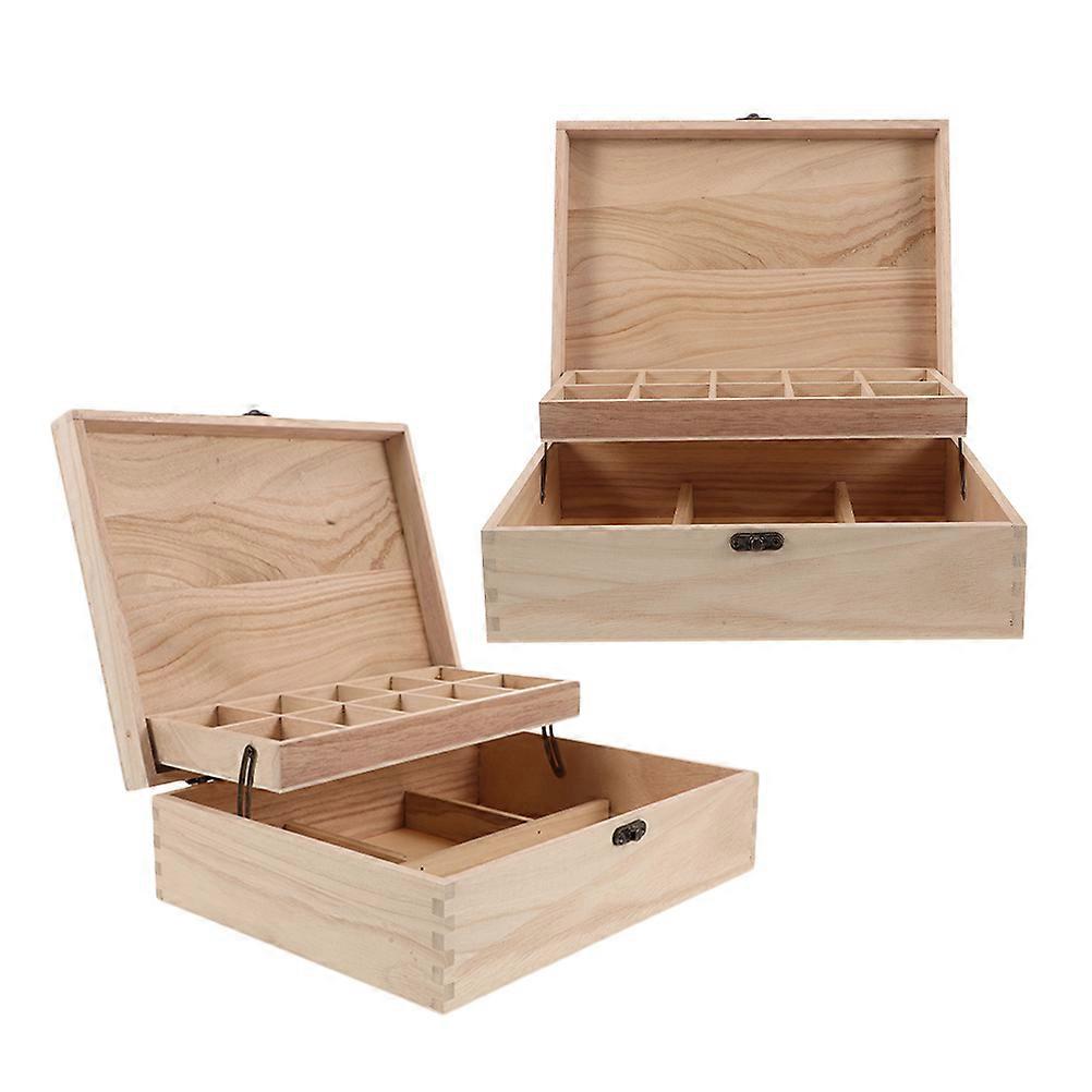 Wooden Keepsake Box with Compartments for Storage Use Beige Large Capacity Lockable Jewelry Box 2 Pieces