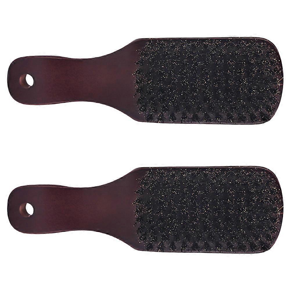 Boar Bristle Brush Rectangular Clothes Cleaning for Travel Brown Wood 2Pcs