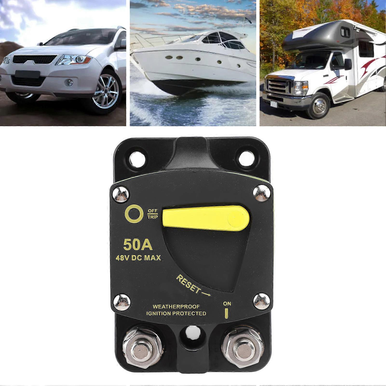 Automatic Circuit Breaker 12-48V DC 50A Manual Reset 6x9x4.2cm