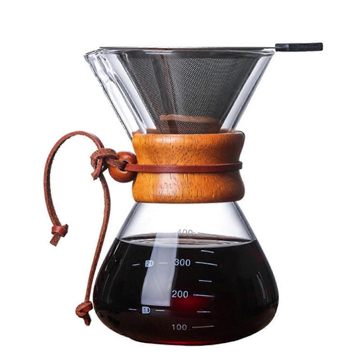 Pour over Coffee Maker Dripper Serving Set with Stainless Steel Filter Reusable Glass Sharing Pot Drip Filter Cup