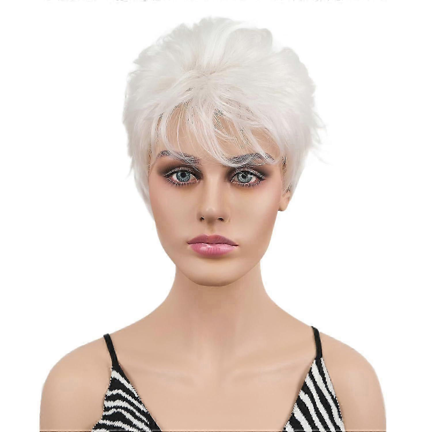 Short Curly White Wigs with Bangs Heat Resistant Wig 1001 White