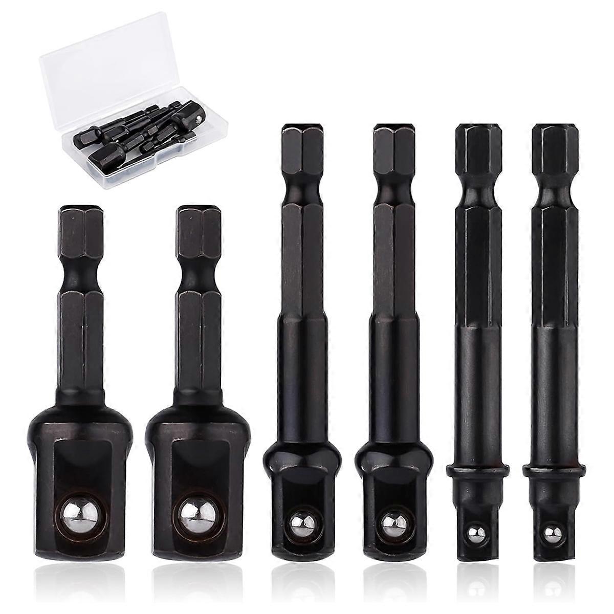 6pcs Impact Socket Adapter Set,1/4,1/2,3/8 Inch Impact Driver Conversion Set Socket Driver Bits Drill Socket Adapter Kit