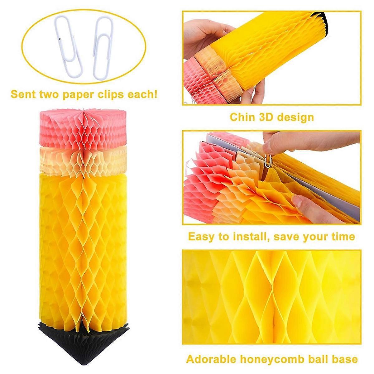 12 Pcs Hanging Pencil Lanterns Honeycombs Decorations Back to School Classroom Ceiling Decor Colorful Pencil Honeycombs