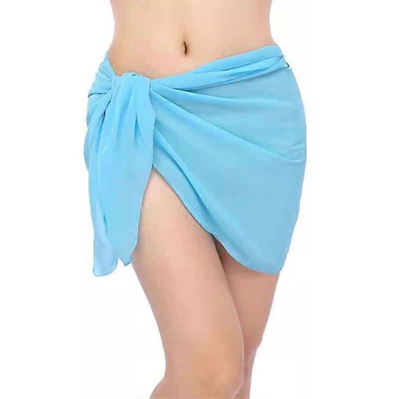 Women's Short Swimsuit Coverup Sky Blue Chiffon Bikini Wrap Skirt for Summer Beach Swimwear and Poolside Relaxation