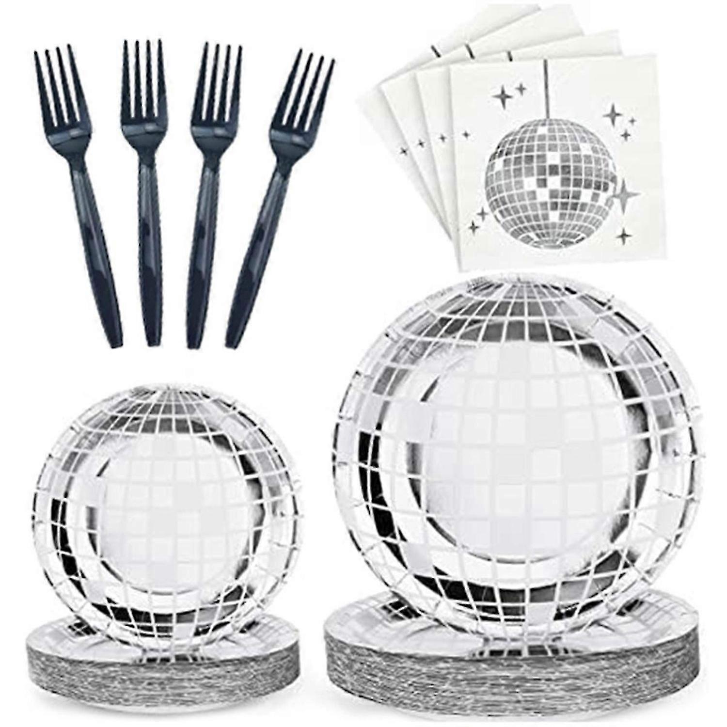 Disco Party Supplies Tableware Set Disco Ball Dinner Plate, 200 PCS