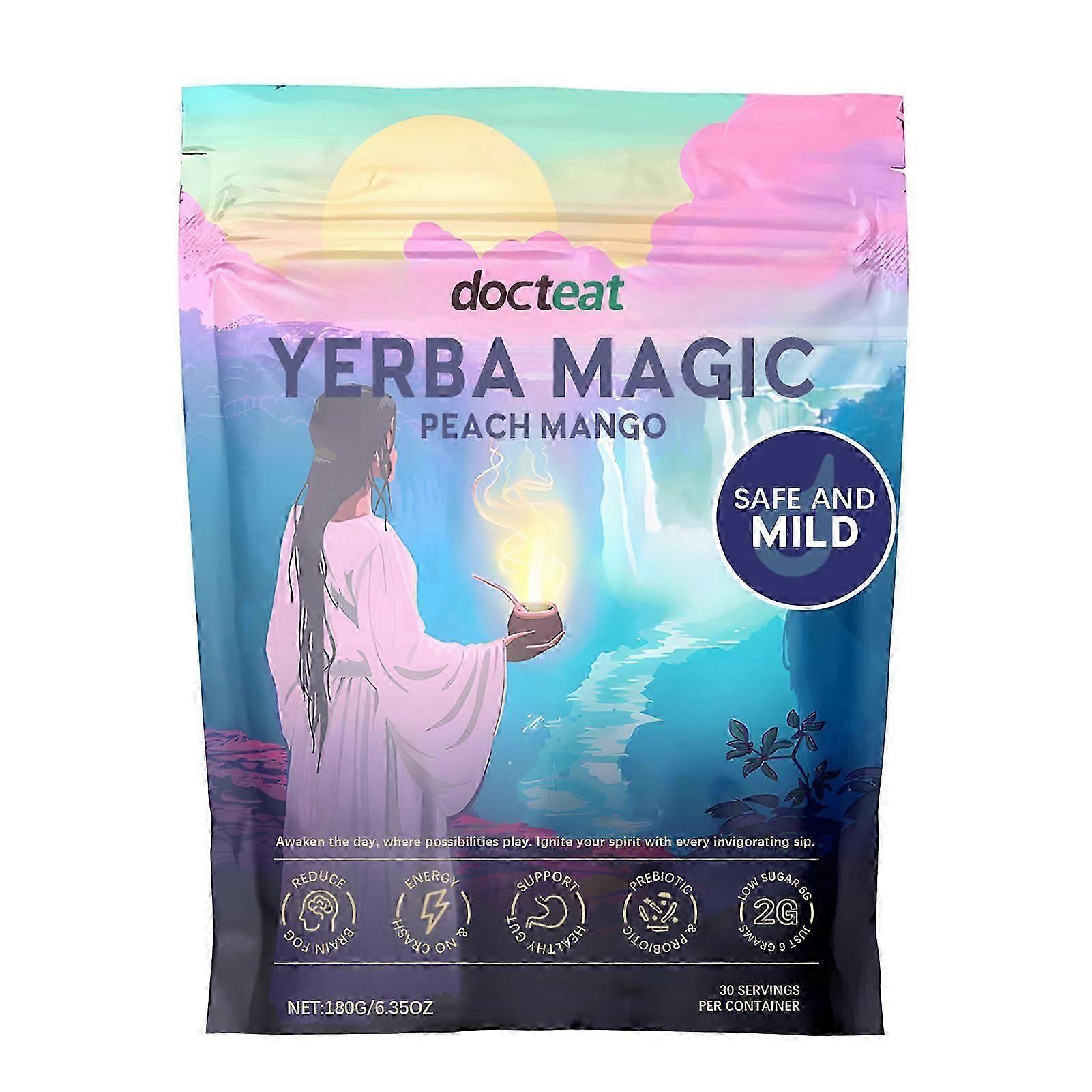 Yerba Mate Instant Tea Powder, Peach Mango Flavors, Natural Tea Mate with Prebiotics