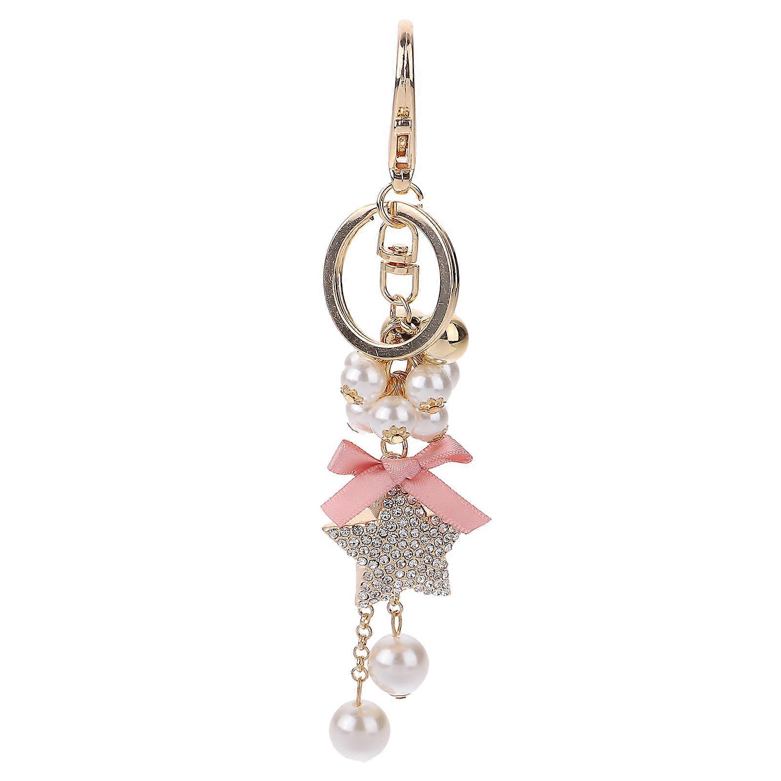 Star Key Chain Pearl Bow Pendant for Decor with Rhinestone Alloy