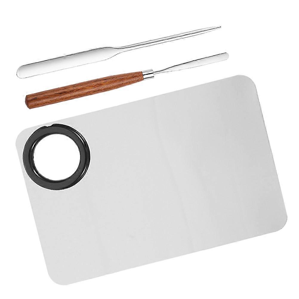 Foundation Mixing Tray Makeup Plate for Color Mixing 2Sets Metal Spatula