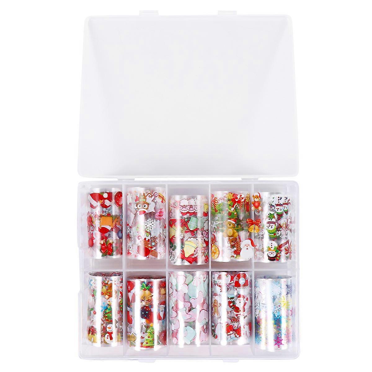 Christmas Nail Art Stickers for Decoration 10 Rolls Assorted Color Designs