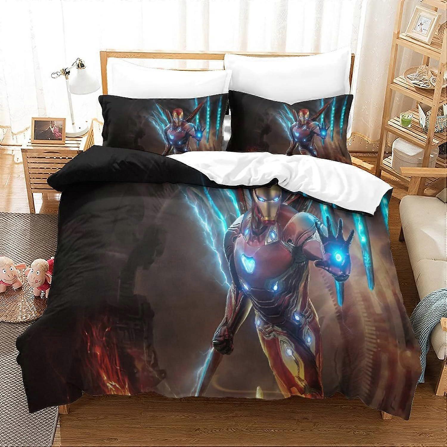 Bedding Double Bed Set Iron Man Printed Double Size Bedding Sets Super Soft Microfiber Duvet Covers with Zipper with Pillowcases Hypoallergenic 140x20