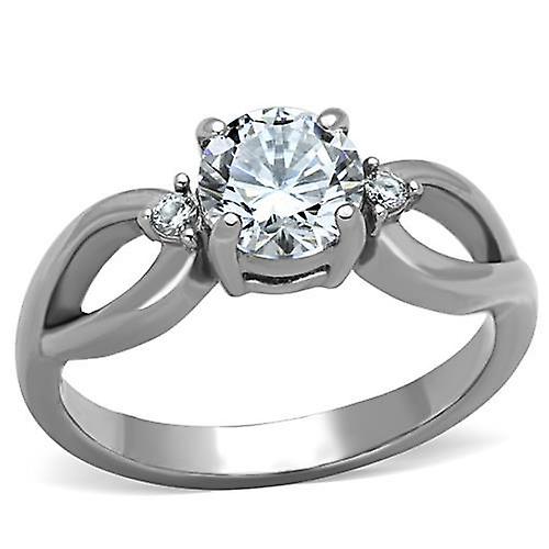 High polished (no plating) Stainless Steel Ring with AAA Grade CZ in Clear for Women Style TK1539