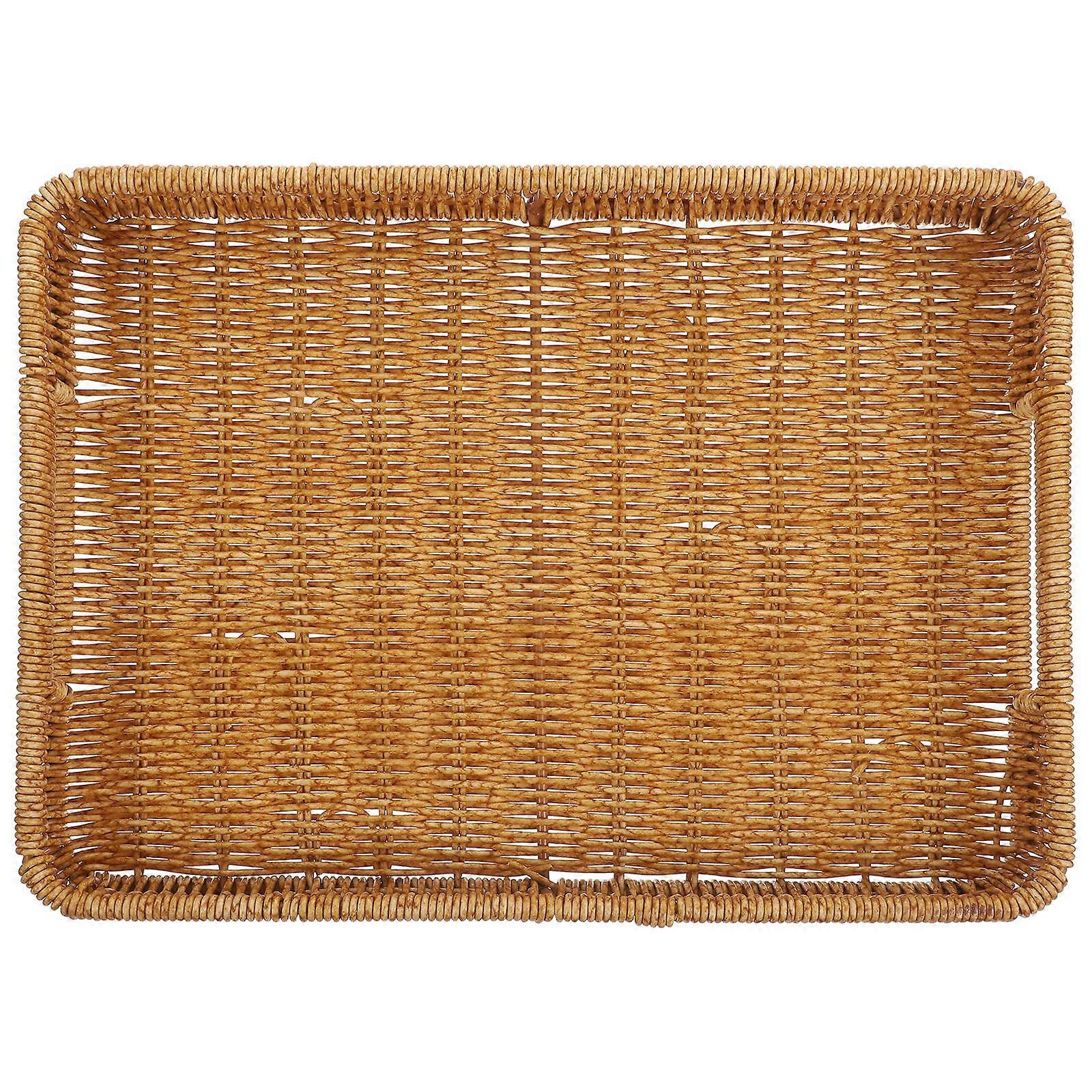 Coffee Table Tray Simulation Rattan Tray for Serving 2Pcs Storage Basket