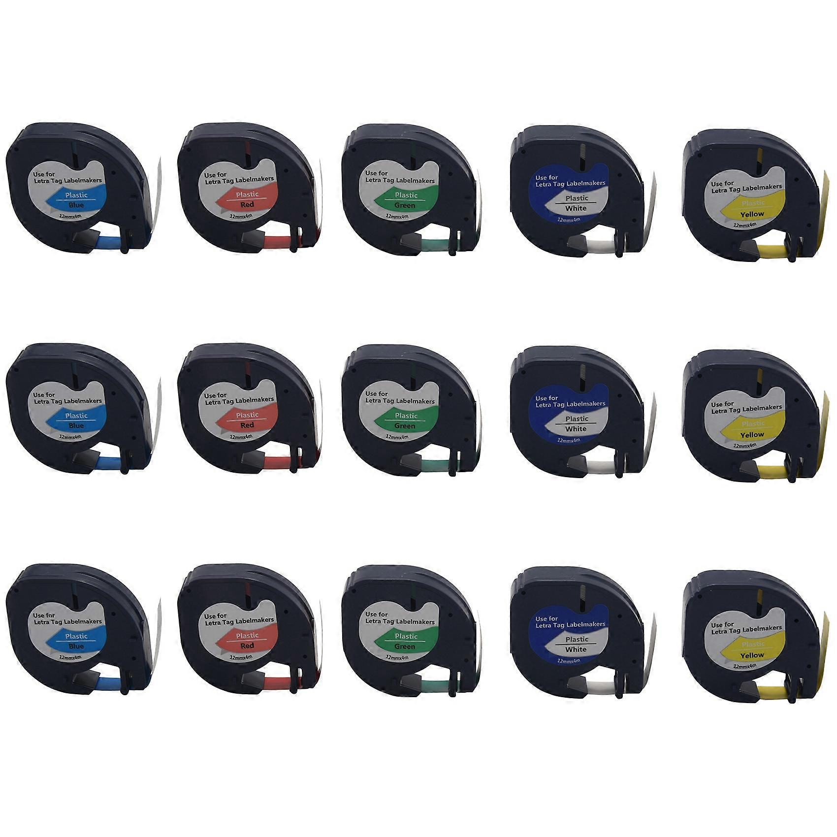 15Pcs 91201 12mm Compatible for Tape Plastic Label Tape Self-Adhesive Tape Mixed Color Tape for