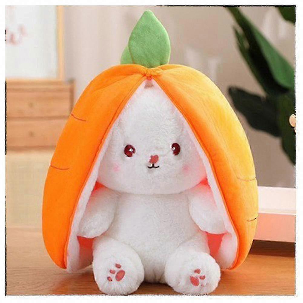 Reversible Bunny Pillow Plush Toy with Carrots and Strawberries for Boys and Girls