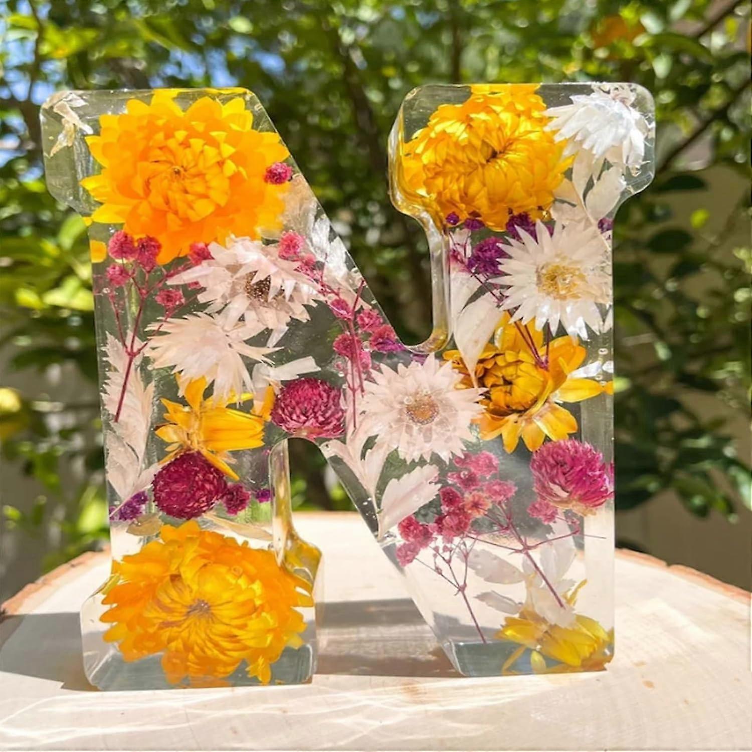 Handmade Floral Night Light Resin Letter With Flowers Initial N