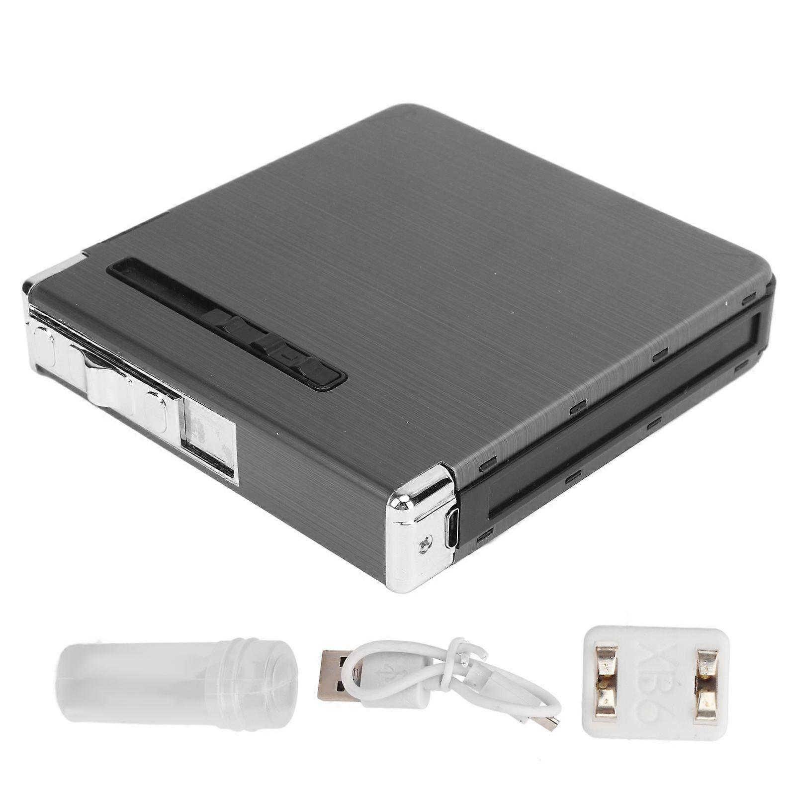 20 Regular Cigarettes Case Box USB Rechargeable Cigarette Case with Lighter for Men Women Ideal Gift for Smoker Black Wire Drawing