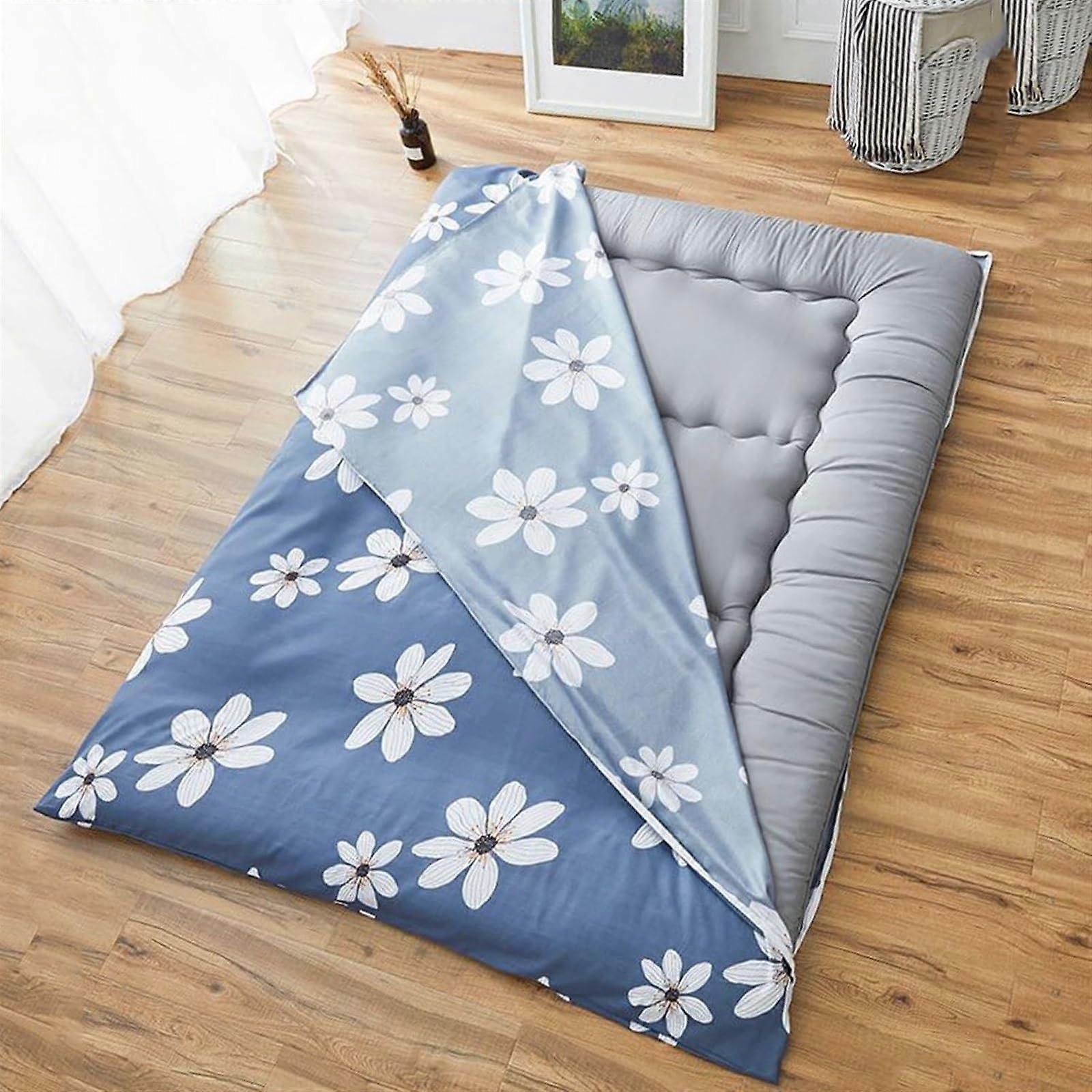 Printed Futon Cover With Zipper For Japanese Style Futon Cotton Dustproof Machine Washable Flower Pattern King 180x200cm