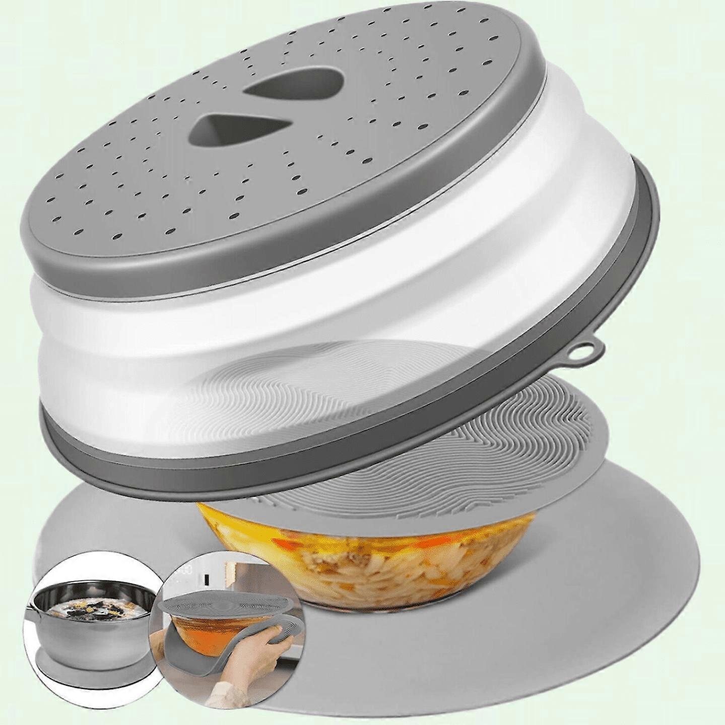 3 in 1 Microwave Cover & Silicone Mat, Grey - Multi-use Kitchen Tool