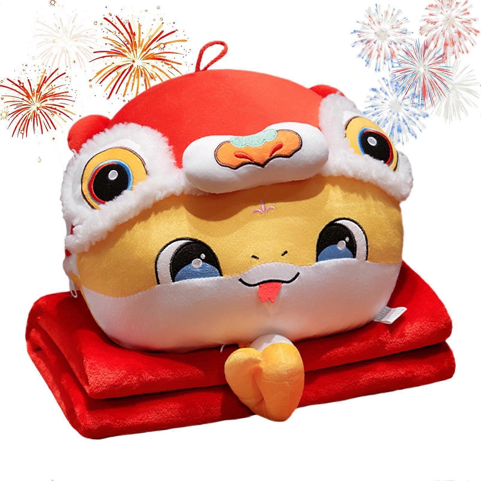 Throw Blanket and Pillow Set Year Of Snake  Hand Warmer Plush Cartoon Lion Snake Travel Blanket For Camping