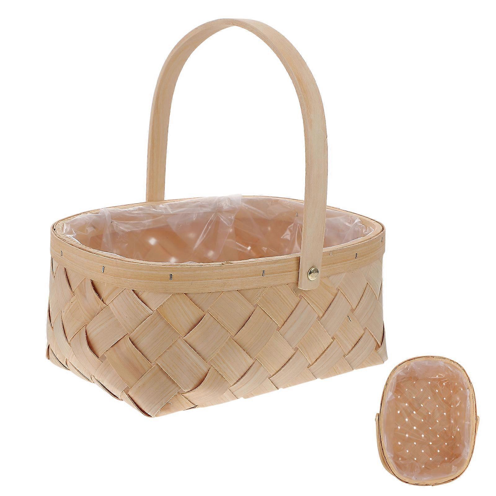 Wooden Woven Basket with Handle for Storage Portable Storage Container