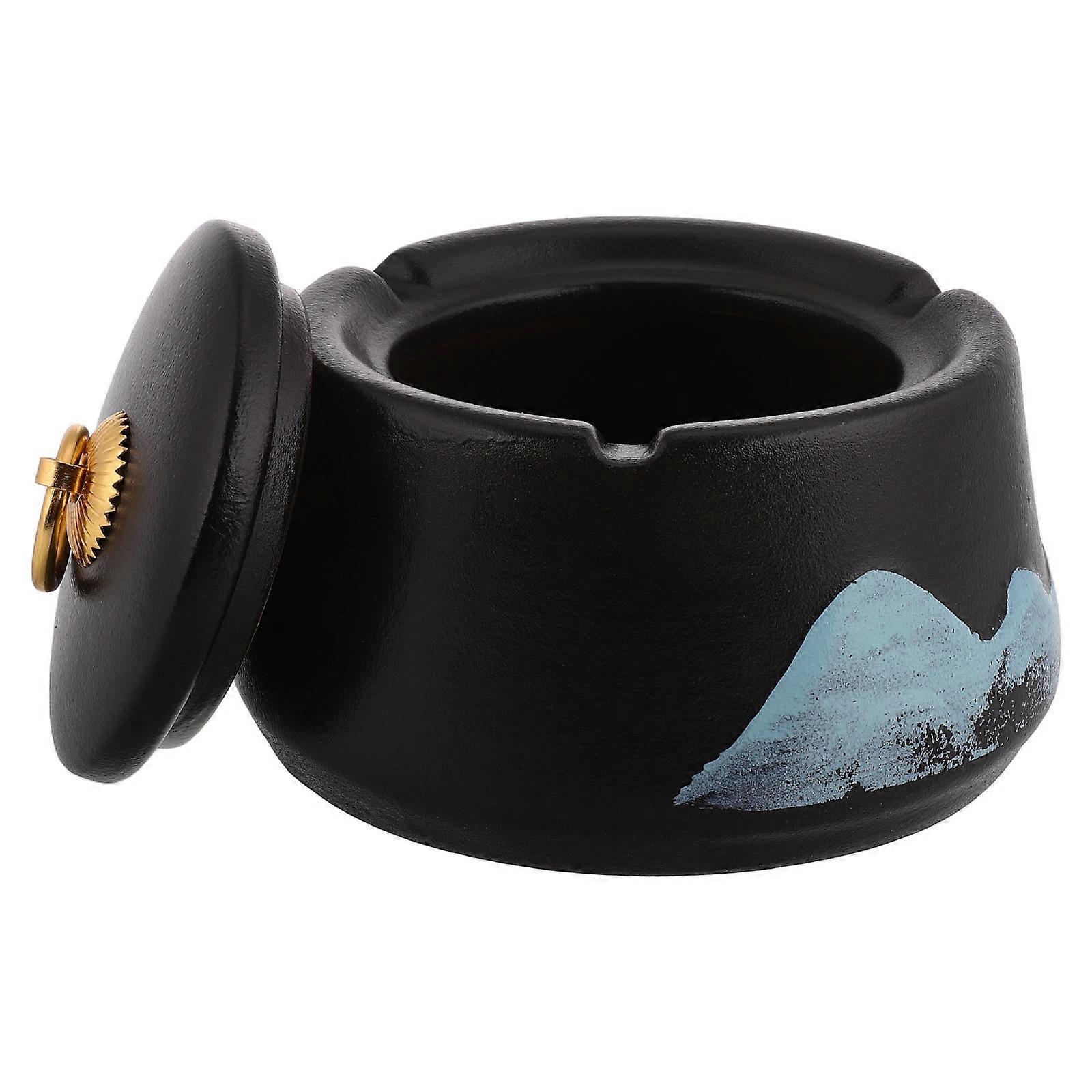 Ceramic Ashtray with Lid for Home Use 2Pcs Creative Smokeless Ash Holder