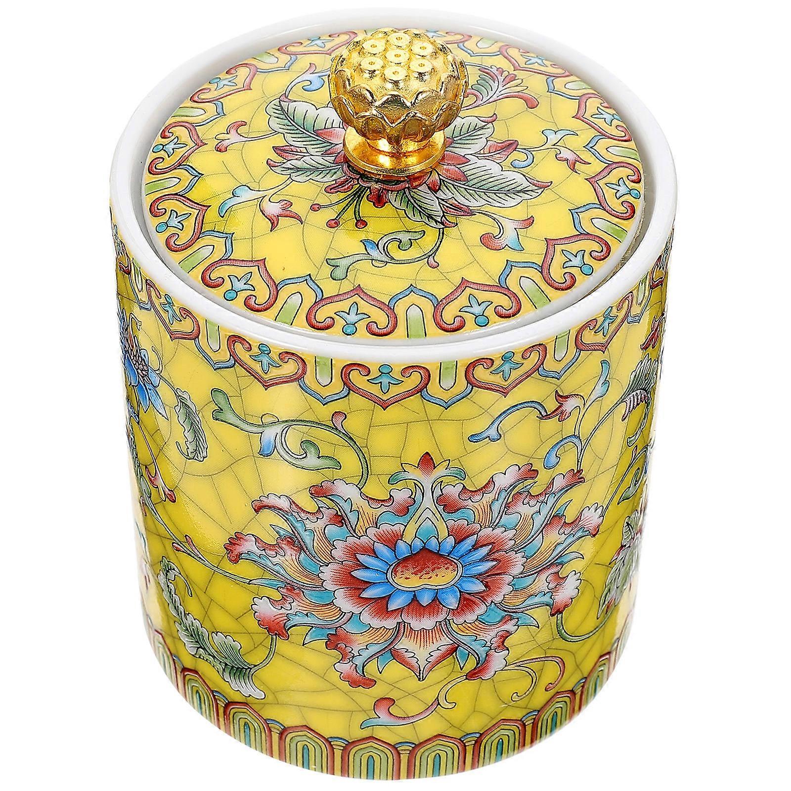 Vintage Yellow Ceramic Tea Jar for Candy Storage 5Pcs Multipurpose Jar