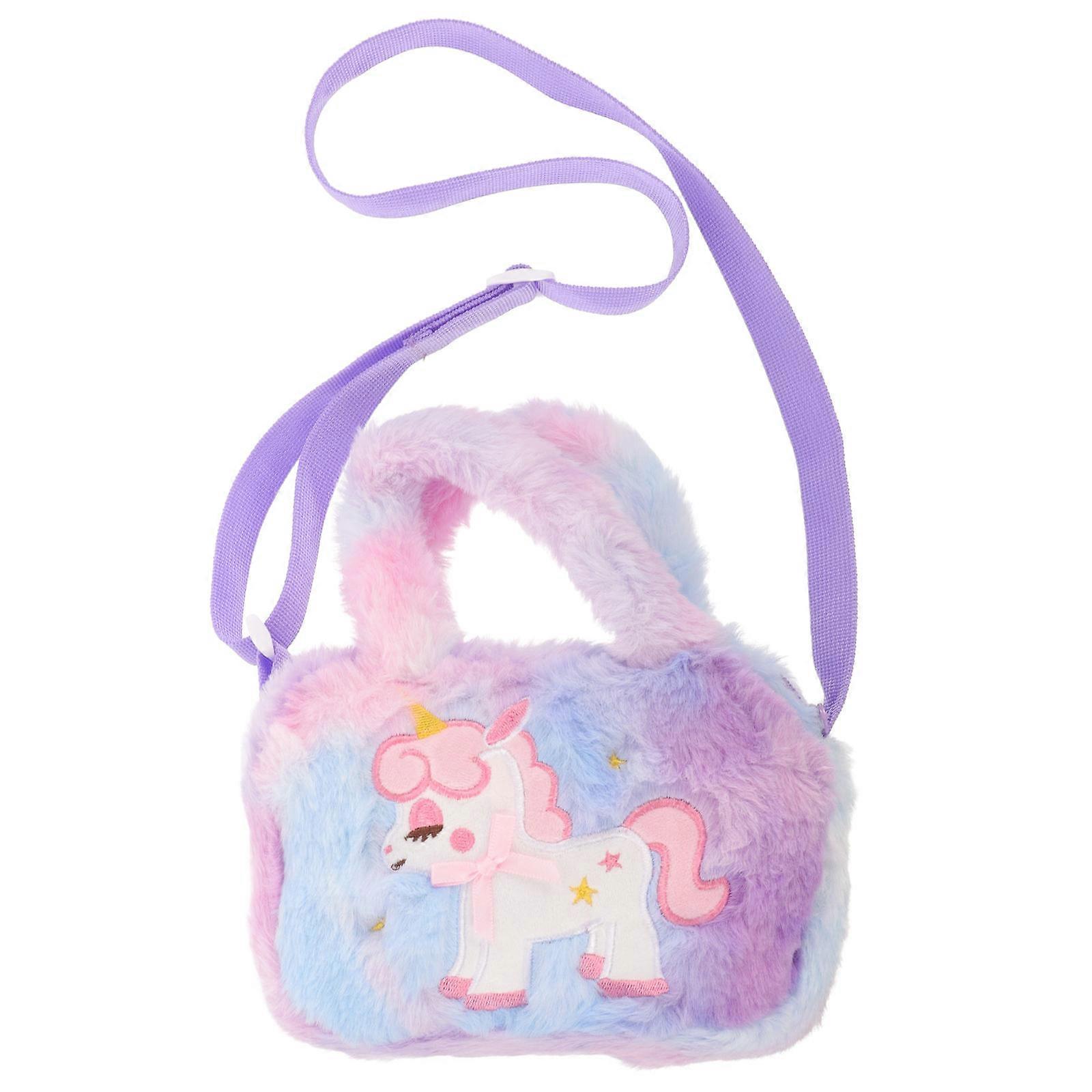 Adorable Unicorn Plush Crossbody Purse for Storage Use 4Pcs Violet Bag