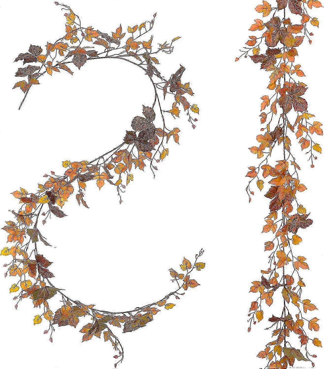 2025 Sunrain 2 Pieces Fall Maple Leaves Garland, Artificial Fall Maple Leaves Maple Foliage Fall Leaves